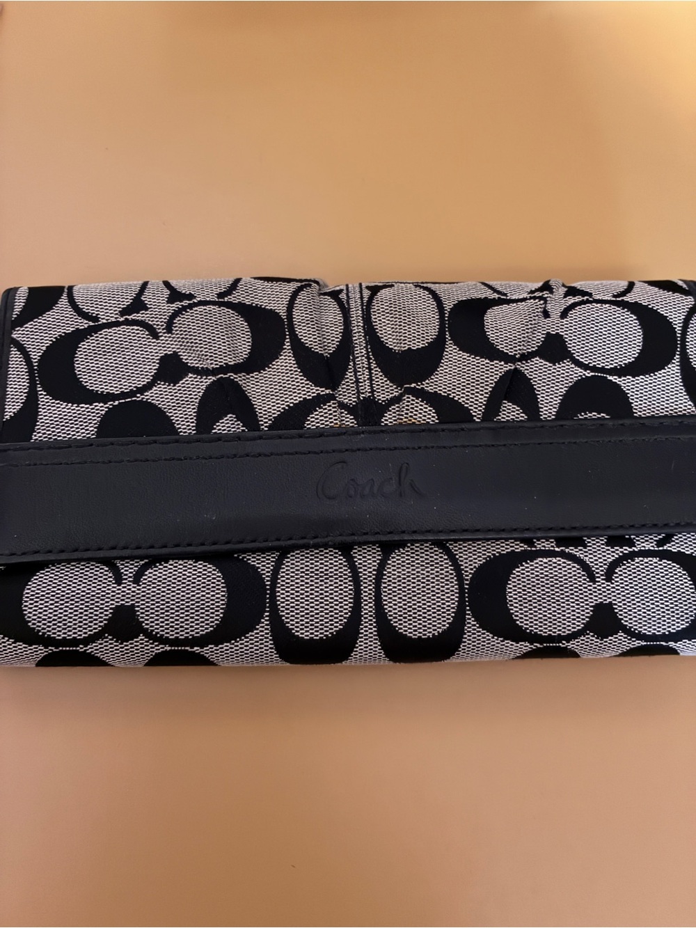 Coach Black and White Signature Foldover Wallet